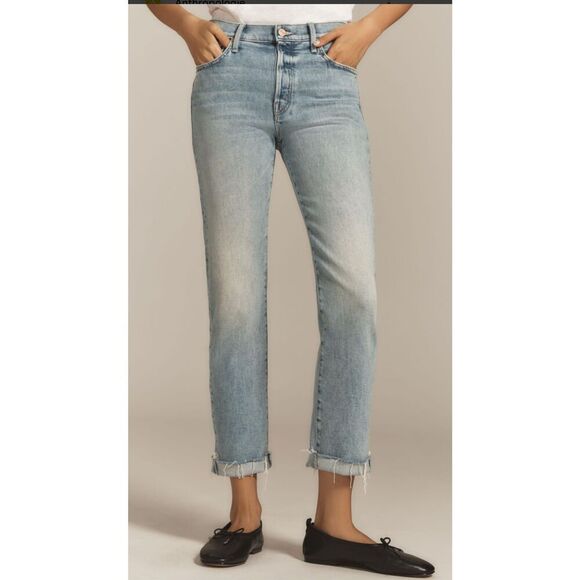 MOTHER The Scrapper Cuff Ankle Fray sneak‎ peek blue denim jeans NEW size 27 - Picture 1 of 10